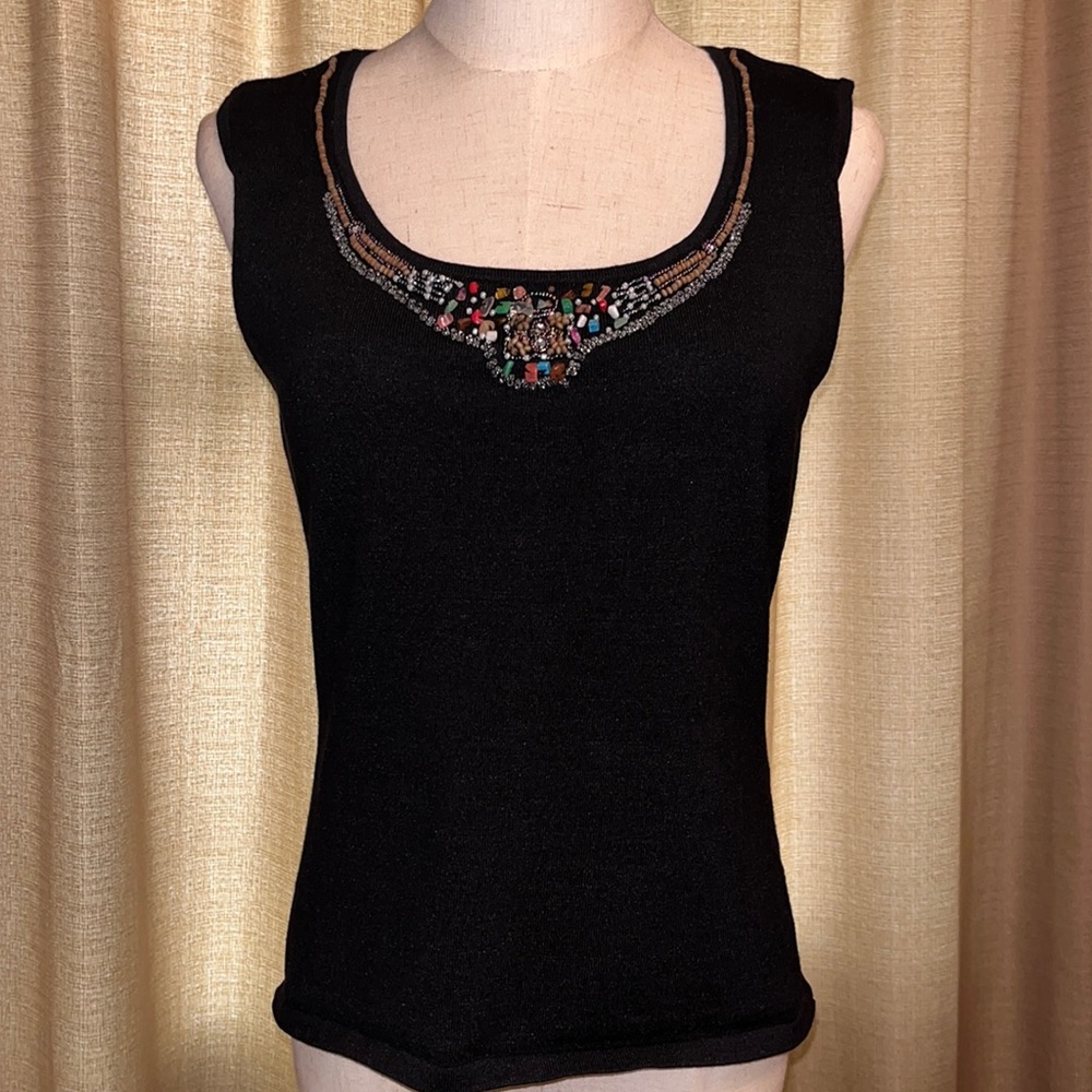 Uniform John Paul Richard Black Beaded Scoop Sleeveless Top Womens Medium